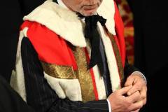 LONDON, ENGLAND - NOVEMBER 18:  Newly appointed Lord, Sir Alan Sugar, makes his way into the Lords chamber for the Queens speech at the annual State Opening Of Parliament on November 18, 2009 in London, England. Queen Elizabeth II unveiled the Government's legislative programme in a speech delivered from the Throne in The House of Lords. This new session of Parliament will only last until the general election which has to be called by June 3, 2010. (Photo by Richard Pohle/WPA Pool/Getty Images)