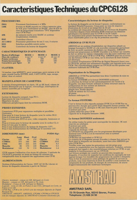 CPC 6128 Caractéristiques